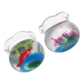 Ciieeo 2Pcs Realistic Goldfish Bowl Model with Plastic Landscape for Dollhouse and Fairy Garden Scenes Aquarium Accessories