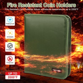 Coin Collection Book Holder for Collectors, 520 Pockets Fireproof Coins Collecting Album & 36 Sleeves Money Storage Case for Coin Currency Collection Supplies, Bill, Pennies, Quarters, Stamp-Green