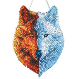SKRYUIE Hanging Diamond Art Kits for Adults Pendant Wolf, Special Shaped Crystal DIY Diamond Painting Kit, Acrylic Board Wreath Pendants Double Sided, Home Decor 7.91 x 6.02 Inch