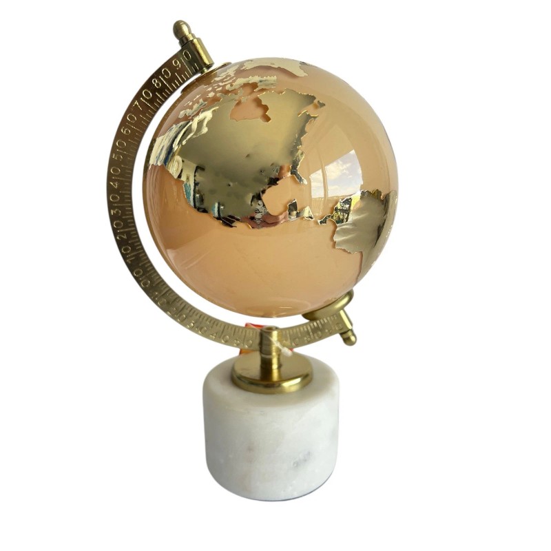 Globe NWT Glass Globe On Marble Alabaster Stand Mirrored Gold