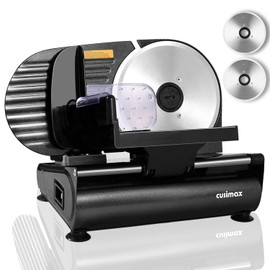 Meat Slicer,CUSIMAX Electric Deli Meat Slicer for Home,2 Removable 7.5''Stainless Steel Blades and Pusher,1-15mm Adjustable Thickness Food Slicer Easy for Cut Meat,Cheese,Bread