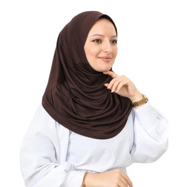 Prien Plain Ready To Wear Hijab for Women, Muslim Instant Turbans, Soft Jersey Scarf, Islamic Clothes, Long Hijabs, Abaya (Brown)