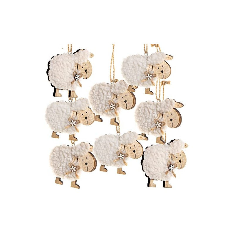 Logbuch-Verlag 8 Sheep Felt Easter Pendants Easter Natural Wood Sheep