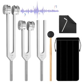 Tuning Fork Set, 3 Pieces 128Hz, 256Hz, 512Hz - Tuning Fork Hammer Set Made of Aluminium Alloy, Portable with Beater and Fabric Bag, Suitable for Meditation, Yoga, Sound Therapy and Chakra Balancing