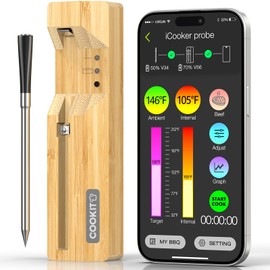 COOKIT 700FT Bluetooth Meat Thermometer, 5.5mm Ultra-Thin Probe Wireless Food Thermometer with Dual Temp Monitor for Steak, Pork, Turkey, BBQ, Oven, Grill and Smoker Cooking