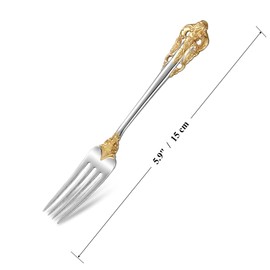 KEAWELL Luxury 5.9" Appetizer Forks, 18/10 Stainless Steel, Set of 4, Gorgeous Cocktail Forks/Dessert Forks (Gold Accent)