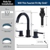 HOTIS Black Bathroom Faucet 3 Hole, 8 Inch Matte Black