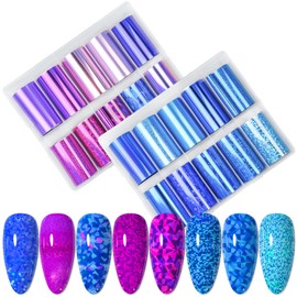 XEAOHESY 20 Rolls Blue Purple Nail Art Foil Transfer Sticker Kit - Blue & Purple Foil Transfers Decals for Nail Art