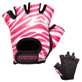 Contraband Pink Label 5277 Womens Design Series Zebra Print Lifting Gloves (Pair) - Lightweight Vegan Medium Padded Microfiber Amara Leather w/Griplock Silicone (Pink/White, Small)