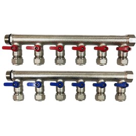 3/4" 6 -Loop/Port Ball Valve Brass Pex Manifold for 1/2" Pex Tubing w/brackets