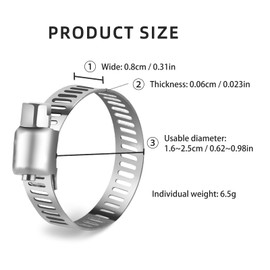 10pcs Hose Clips -Modurio 304 Stainless Steel Jubilee Clips, Adjustable 16-25mm Hose Clamps for Vent Pipe/Drain Pipe/Exhaust Pipe/Water Pipe