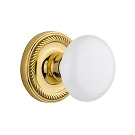 Nostalgic Warehouse Rope Rosette with White Porcelain Knob, Single Dummy, Polished Brass