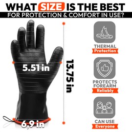 Heat Resistant BBQ Gloves, Long Sleeve, Textured Grip to Handle Wet, Greasy or Oily Foods Fire and Food Safe Turkey Fryer Oven Mitts for Smoker, Grills and Barbecue (Medium 18")