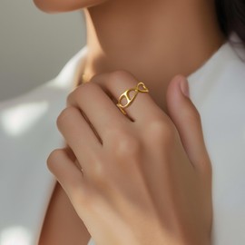 Frigotine Chunky Gold Open Rings for Women, Trendy Minimalist Simple Adjustable Size 7 Wide Geometric Hollow Thumb Stackable Ring Prom Holiday Jewelry Gift