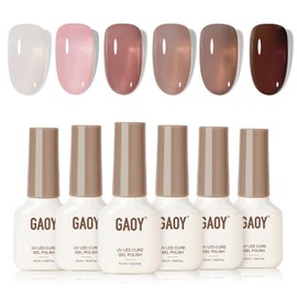 GAOY Rose Brown Jelly Gel Nail Polish of 6 Milky Brown Pink Whiter Colors Sheer Gel Polish Kit for Salon Manicure and Nail Art DIY at Home