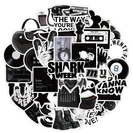 50 Packs Black Stickers Water Bottles Laptop Phone Motorcycle Computer Guitar Skateboard Hydroflasks Black Vinyl Sticker Waterproof Aesthetic Trendy Decals for Teens Girls Adults