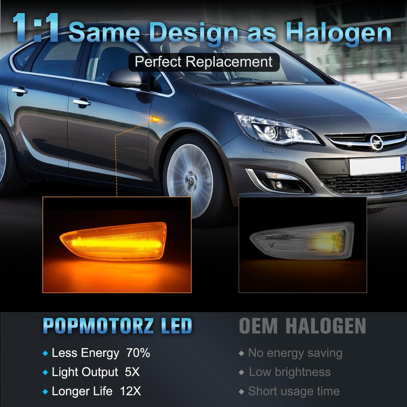 POPMOTORZ 2 x LED Side Indicators for Vauxhall Astra J