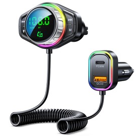 ISEYOU FM Transmitter Auto Bluetooth 5.3, Bluetooth Adapter Auto mit Bass Boost & Hi-Fi-Audio für KFZ-Freisprechen Musikplayer, 48W Max Schnelllade-Autoladegerät mit LED-Licht
