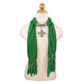 TrendsBlue Elegant Charm Pendant Jewelry Necklace Scarf w/Fleur de lis Medallion, Green