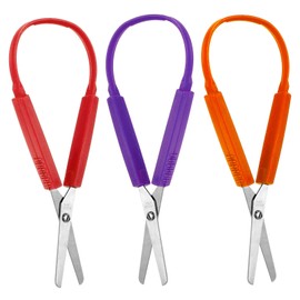 Loop Scissors 3Pcs Adaptive Design Scissor 14cm Colorful Handle Self-Opening Safety Scissors for Kids Children Schools Special Need(Red, Orange, Purple)