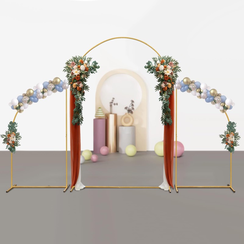 Gold&White Metal Wedding Arch Backdrop Stand,7.2FT, 6.6FT, 6FT Set of