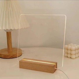 2 in 1 Transparent Whiteboard Night Light Message Board Acrylic Sign Writing Board Notepad Message Board Wooden Base Bulletin Board Doodling Drawing Learning Meeting Message Board Desktop Menu Board