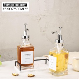 BathAce Coffee Syrup Dispenser with Marble Tray, Clear Glass Syrup Bottles with Pump, 2×500 ML Refillable Maple Syrup Dispenser, 1×Luxurious Small Tray, Coffee Bar Accessories(Chrome+Black)