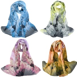 Wisebom Pack of 4 Women's Scarves Stole for Evening Dress Wedding Women's Chiffon Scarf Silk Scarf Women for Spring Summer Autumn Winter, multi-coloured, Unit size