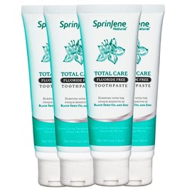 SprinJene Natural Total Care Fluoride Free Toothpaste – Patented Formula with Black Seed Oil & Zinc – Dry Mouth Toothpaste for Fresh Breath & Strong Teeth – Made in The USA (4 Pack)