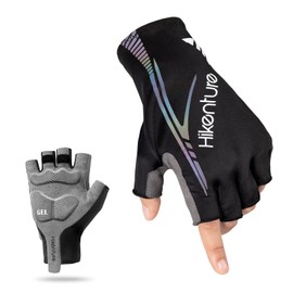 HIKENTURE Cycling Gloves for Men,5mm Padded Half Finger Bike Gloves,Women Shock-Absorbing Anti-Slip Bicycle Gloves for MTB,Roading Biking(Black XL)