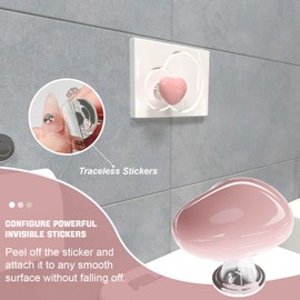 XQIGI 4PCS Lovely Toilet Tank Button Aid, Toilet button pusher helper Flush Replacement for Women Long Nail Art, Heart-Shaped Colorful Adhesive Accessory Handle for Drawer Knobs Decor（Pink）