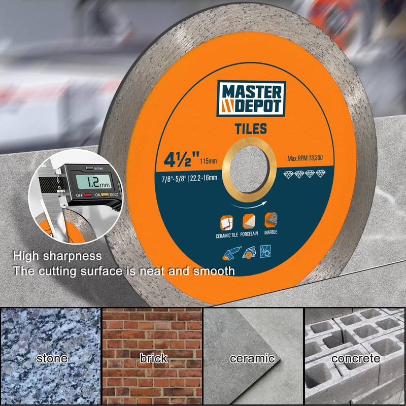MASTER DEPOT 4-1/2" Continuous Rim Diamond Blade - Cleaner &