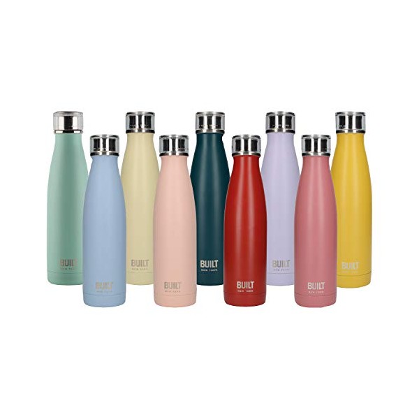 BUILT Insulated Water Bottle/Thermal Flask with Leakproof Cap, Stainless Steel, Mustard, 480 ml