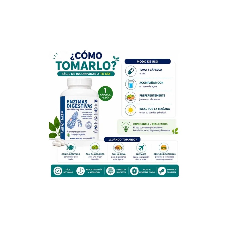 6 Enzimas Digestivas + Probióticos | 90 Caps | Digestión