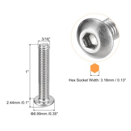 uxcell #10-32x1 Button Head Socket Cap Screws, 20pcs 304 Stainless Steel Fasteners Hex Bolts Screws, Full Thread Hex Drive Screws