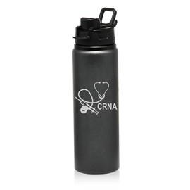 25 oz Water Bottle Sports Travel Mug CRNA Nurse Anesthetist Anesthesiology (Charcoal)