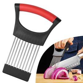 Onion Holder for Slicing, Onion Slice Holder Lemon Slicer Cutter for Slicing, Food Slicer Vegetable Chopper Cutter Assistant Tool for Slicing Meat Lemon Potato and Tomato (Red, 1PCS)