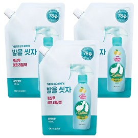 On the Body Cotton Foot Wash Your Feet Foot Shampoo Lemon Mint Fragrance Eco Refill Pack, 1 Pack, 3 Pieces, 500ml / 온더바디 코튼풋 발을 씻자 풋샴푸 레몬민트향 에코 리필팩, 1개입, 3개, 500ml
