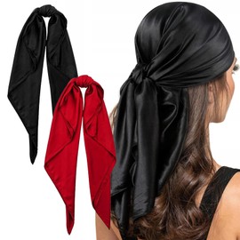 RANYAKE Pack of 2 satin silk scarf, 35 inch large square headscarf for women, silk scarf, plain scarf, simple vintage silk scarf, for hair, sleep and neck