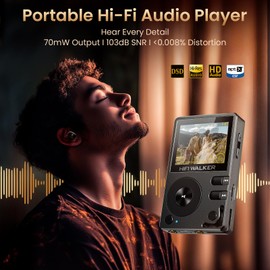 HIFI WALKER H2 HiFi MP3 Player with Bluetooth 5.2, Lossless DSD FLAC Player, Digital Audio Player Hi Res Portable Music DAP Player with 64GB Micro SD Card, Support Up to 512GB