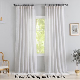 DONREN White with Linen Back Tab Curtains 144 Inches Extra Long Ceiling to Floor for Villa Rustic - 2 Panels Hooks Belt Pinch Pleated Easy Sliding Curtains Light Filtering Semi Privacy Sheer Drapres