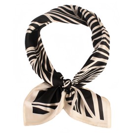 MINIDORA Satin Scarves for Women 27.5 × 27.5 inches Medium Square Elegant Silk Feeling Head Scarf C007-Zebra-stripe Black and Beige