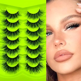7 Pairs of 3D False Eyelashes, Cat Eye, Fluffy Volume, Curly, Cat-Eye, Artificial Eyelashes, Natural Look, Reusable, Handmade Faux Mink Makeup Eyelashes (JC23)