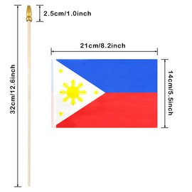 Newperlite Philippines Stick Flag Filipino Small Mini Hand Held Flags - Solid Wooden Pole and Spear Top,12 Pack, 5x8 Inches