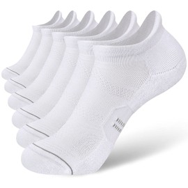 CS CELERSPORT 6 Pack Women's Ankle Running Socks Cushioned Low Cut Tab Athletic Socks, White, Small