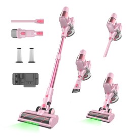 AOKOAK Pink Cordless Vacuum Cleaner, 45Kpa/550W/60 Mins Runtime Stick Vacuum with Self-Standing and Touch Screen, Anti-Tangle Wireless Vacumm, Vacuum Cleaners for Home/Pet Hair/Carpets/Floors