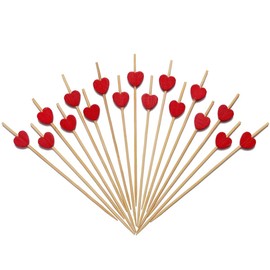 Minisland Red Heart Fancy Toothpicks for Appetizers 4.7 Inch Long Cute Bamboo Cocktail Picks Wedding Valentine’s Day Party Food Fruit Drinks Decorative Skewer Sticks 100 Counts -MSL131