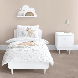 MTOnlinehandel Bambi Baby Bed Linen 135 x 100 cm Flannel Flannelette, 1 Pillowcase 40 x 60 cm + 1 Duvet Cover 100 x 135 cm, Bambi Deer & Klopfer Children's Bed Linen