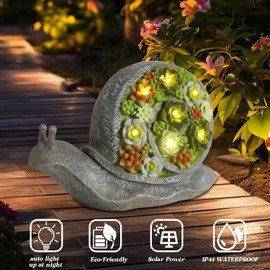 Ovewios Solar Garden Statues Snails Figurine with Succulent and LED Lights - Garden Snails Statues Decorations for Yard, Outside, Patio, Balcony - Gardening Housewarming Birthday Gifts
