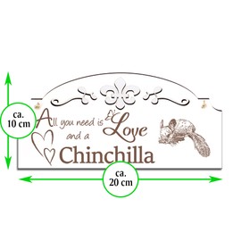 Sign Chinchilla Decoration 20 x 10 cm - All you need is Love and a Chinchilla - Wooden Wall Decoration Wall